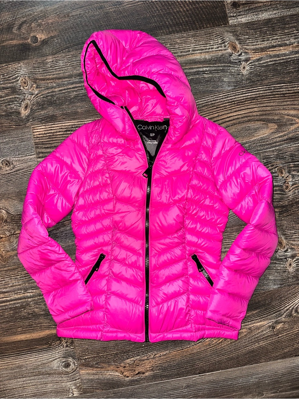 Calvin Klein Girls' Neon Pink Hooded Puffer Jacket